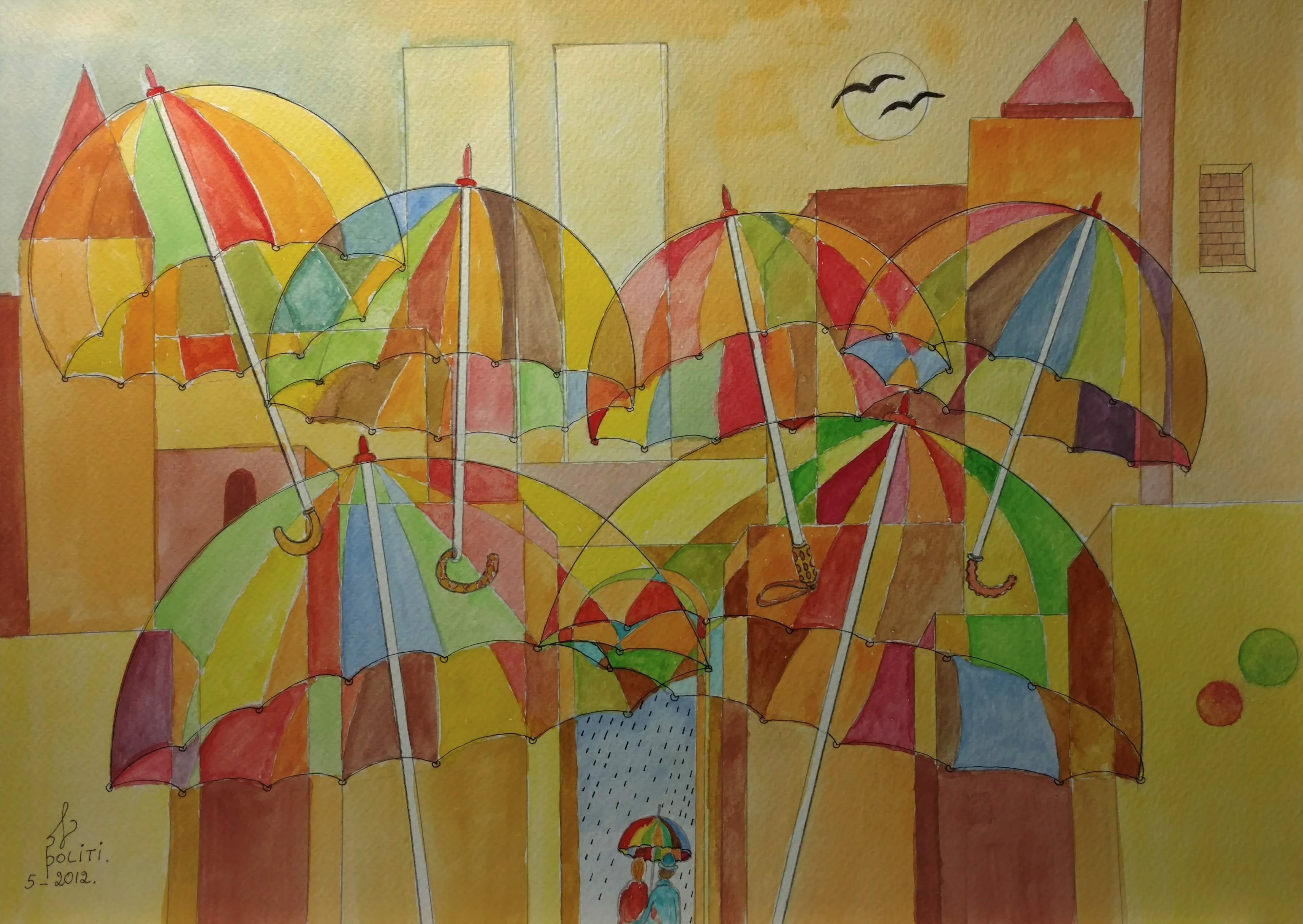 Umbrellas and Vivid Rain